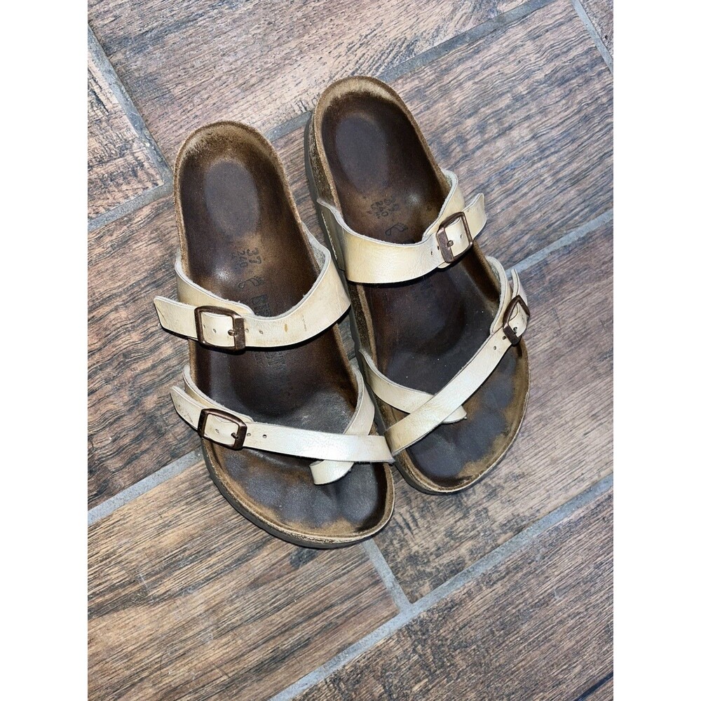 Birkenstock Mayari Toe Loop Sandal Leather Strap Ivory Beige Women 37